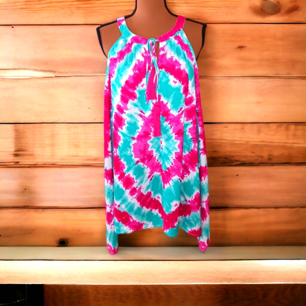 2/$35 Ashley Stewart Halter Tie-Dye Sleeveless Flare Top, Size 14/16
